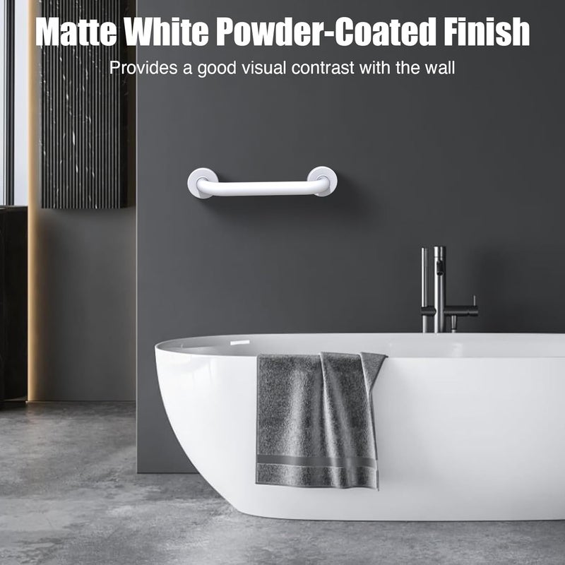 ROTHLEY 12 Inch Grab Bar for Bathtubs and Showers: Stainless Steel Shower Grab Bar Wall Mounted Shower Handle with Concealed Screws for Handicapped Elderly and Seniors (Matte White) - Image 3